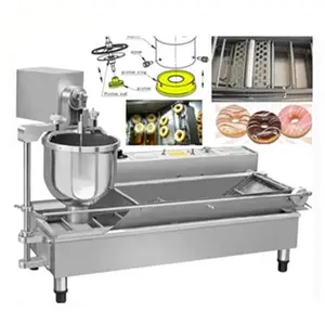 220v 110v Máquina fritadeira totalmente automática para donuts com vidros de fileira dupla