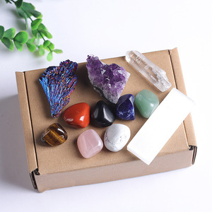 Juego de cristales curativos de Chakra espiritual al por mayor, Kit de racimo de <span class=keywords><strong>amatista</strong></span> de piedra caída con caja de regalo - Product Image 1