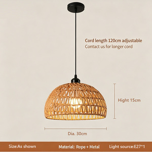 Handmade Rattan Woven Drum Pendant <b>Light</b> Boho Jute Rope Hanging Lamp for Living Room <b>Dining</b> Room Restaurant Decor - Product Image 4