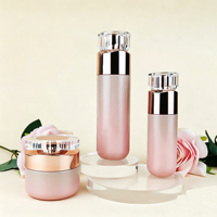 Ensemble de flacons en verre rose or rose pour cosmétiques de luxe, contenants pour soins de la peau avec couvercles et flacons pompe pour lotion