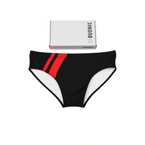 Culotte de bain sportive pour femme Buonic, grande taille, noire à rayures rouges, taille mi-haute, fermeture élastique, en tricot Spandex Polyester - Product Image 1