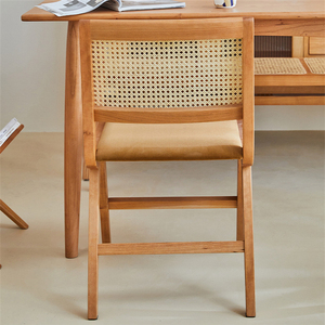 Chaise rustique en bois massif tressée à la main chaise de salle à manger de loisirs chaise de loisirs en bois massif chaise en rotin - Product Image 3