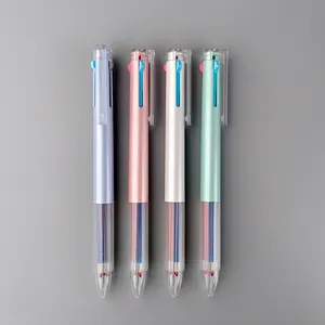 고무 그립이있는 젖빛 진주 색 배럴 사이드 푸시 액션 여러 가지 빛깔의 볼펜