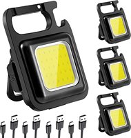 Senter LED Mini Portabel USB, lampu kerja dapat diisi ulang 800 Lumens terang gantungan kunci kecil lentera saku untuk luar ruangan