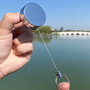 5cm round keychain with back <b>clip</b>, all-metal easy-pull <b>buckle</b>, 1m retractable anti-loss silver badge <b>clip</b> wholesale - Product Image 3
