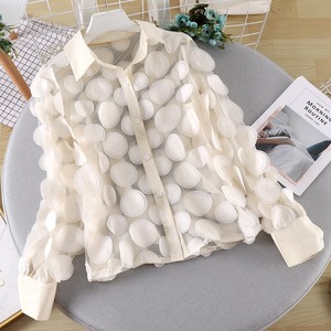 Camicetta da <span class=keywords><strong>Donna</strong></span> in <span class=keywords><strong>Chiffon</strong></span> con Maniche a Lanterna Lunghe, Traforata 3D con Motivi Floreali, Trasparente, Moda - Product Image 5