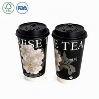 Gobelets en papier jetables à double paroi avec logo personnalisé, 90 mm, 500 ml, 700 ml, pour café chaud et thé, avec couvercles assortis, vente en gros