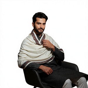 Men's Wool <b>Shawl</b> Solid Color Embroidered Edge Warming Breathable Skin-Friendly Winter Wear Daily Use Ethnic Scarf India Pakistan - Product Image 4