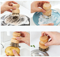 Brosse à vaisselle écologique en bois PP avec logo personnalisé, poignée en bois, poils en poils de palmier, pour cuisine et salle de bain