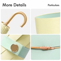 Parapluie de soleil uni style frais avec revêtement coloré, crochet incurvé, 8 baleines, manuel, pliable en trois, personnalisé pour femme
