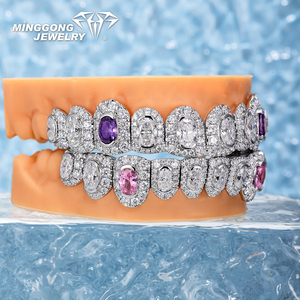 ハネムーンセット ラウンドオーバルカット モアサナイト＆VVSダイヤモンド グリルズ 高級<span class=keywords><strong>925</strong></span>シルバー 14K-18K ヒップホップ ファインジュエリー（グリルズ歯付き） - Product Image 2