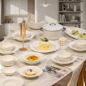 High-End Luxury Europe Disposable Ceramic Porcelain Dinnerware <b>Set</b> 60-Piece Hotel-Grade Plates Bowls <b>Microwave</b> Dishwasher Safe - Product Image 3