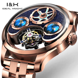 Montre Tourbillon Squelette Étanche en Acier Inoxydable Design Terrestre de Luxe Marque ODM avec Logo Personnalisé Ideal Knight 6805 pour Homme - Product Image 1