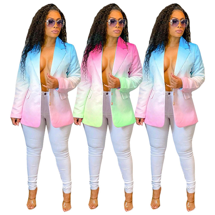 SYM классный дизайн для женщин модная одежда на каждый день градиент печатных блейзер однобортный пиджак