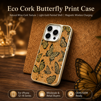 Coque Arrière en Liège Motif Papillon Artistique pour Apple iPhone 12-16, Compatible Charge Sans Fil, Utilisation Quotidienne