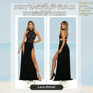 Hot Sales Female Evening Party Sexy Perspective Lace High Slit Sleeveless Backless Black Floor-Length Anti-Wrinkle Breathable - Product Image 2