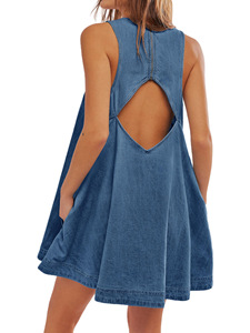 Robe longue en jean ample sans manches à col rond avec poches pour femme 2026 - Product Image 6