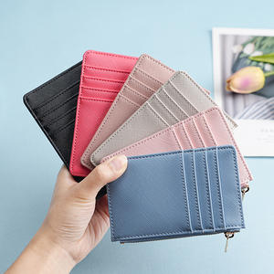 Portefeuille fin en cuir de luxe pour femmes, couleur unie, avec porte-cartes RFID, poche zippée, étui à cartes - Product Image 1