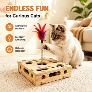 Boîte à puzzle en bois pour chat avec labyrinthe et plumes, anti-ennui pour chats - Product Image 2