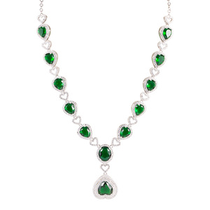 Collier pendentif émeraude multi-coupe plaqué or 18 carats gemme d'amour vert paon avec fleur plaque gland calcédoine mode - Product Image 5