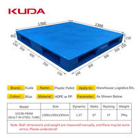 Palette en plastique KUDA 1313B-PBSM avec tube en acier intégré, palette industrielle double face empilable pour le stockage en entrepôt, 1300x1300x150mm