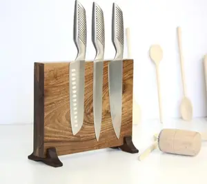 Ensemble de couteaux magnétiques modernes en bois noyer support de couteaux magnétique support de rangement de cuisine bloc de couteaux magnétique