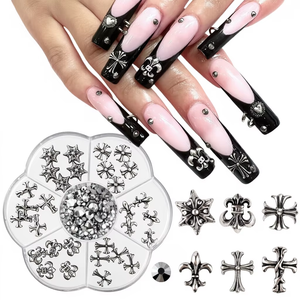 7Grid Silver Metal Nail Charms Cross Skull Design Vintage Nail Art Supplies Gothic Accessories for DIY Manicure Nail Jewelry - Product Image 1