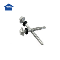 Vis mécaniques en acier au carbone à tête hexagonale indurée pour toiture métallique avec rondelle EPDM noire et double filetage moleté # 12-14*3"