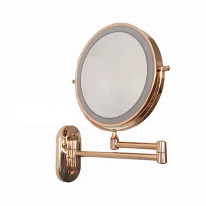 Badkamer Spiegel Goud Oplaadbare 3 Kleur Licht 8 Inch 10X Vergroting Verstelbare Douche Spiegel