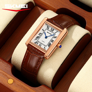 Time Beauty Women's Retro Square Quartz <b>Watch</b> Roman Markers Genuine <b>Leather</b> Strap 24.7mm 7.6mm Thickness Waterproof - Product Image 5
