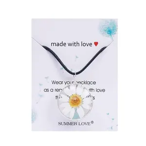 Hanger Ketting Voor Vrouwen Creatieve Droge Bloem Ketting Kristallen Glas Hanger Handgemaakte Diy Trui Ketting Vrouwelijke Sieraden