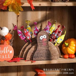 Solid Wood Turkey Candy Rack Dark Brown <b>Desktop</b> Thanksgiving Decorations Storage Display <b>Shelf</b> - Product Image 4