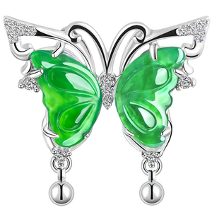Authentic natural jadeite green butterfly pendant in icy-grade <b>jade</b>. S925 silver set with a women's style <b>ring</b> earring - Product Image 5