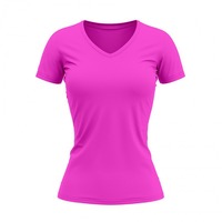 T-shirt de sport pour femme à manches courtes, col en V, coupe ajustée, personnalisable avec logo, en spandex et polyester, décontracté, pour le fitness