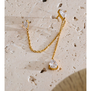 Boucles d'oreilles pendantes JINYOU 5688 de luxe en acier inoxydable plaqué or avec double chaîne à maillons et zircone cubique taille poire - Product Image 4