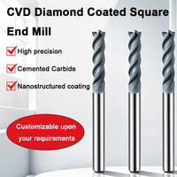 Fraiseuses à queue carrée revêtues de diamant CVD, dédiées au travail CNC des électrodes en graphite, des fibres de carbone et de l'aluminium à haute teneur en silicium