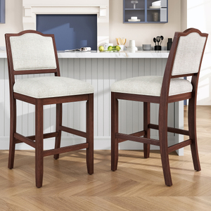 Modern Counter <b>Height</b> <b>Adjustable</b> Bar <b>Stools</b> Set of 2-Rubber Wood Frame with Ergonomic Backrest for Dining - Product Image 1