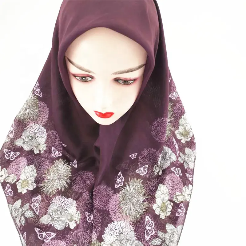 Proveedor de China, musulmán, estampado digital, hijab, bufanda de algodón, Malasia, mujer, tudung