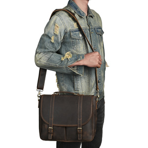 Bolso Bandolera de Cuero Crazy Horse para Hombre, Color Marrón Oscuro, Gran Capacidad, Resistente, Estilo Casual de Negocios - Product Image 2