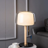Lampe de table personnalisable en bois massif et verre, lampe de table en verre créative, lampe de table en verre double couche pour la décoration de chambre à coucher