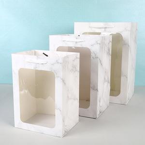 Bolsa de regalo de cartón Kraft blanco con ventana <span class=keywords><strong>abierta</strong></span> para envolver <span class=keywords><strong>floristería</strong></span> logotipo personalizado Material artesanal duradero - Product Image 5