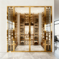 Cave à vin de luxe sur mesure en métal Royal avec étagères en bois massif et acier inoxydable, meuble de rangement haut de gamme pour la maison, la villa et l'hôtel