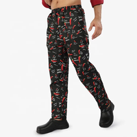 Pantalon de travail de restaurant Pantalon de chef imprimé Baggy pour hommes et femmes Uniformes de cuisine avec taille élastique à fleurs