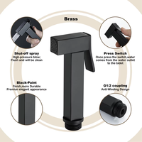 Ensemble de pulvérisateur de bidet mural en laiton noir moderne pour salle de bain, avec douchette verticale en céramique Shattaf facile à utiliser