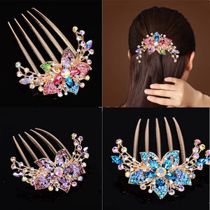 En gros, Pince à cheveux peigne à cinq dents en alliage incrustée de diamants, motif fleur colorée, élégante pour <span class=keywords><strong>chignon</strong></span> femme - Product Image 3