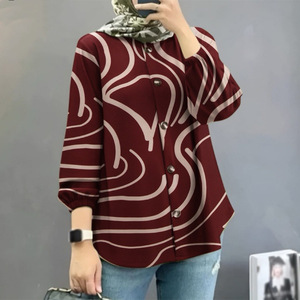 <span class=keywords><strong>Chemise</strong></span> boutonnée à manches longues imprimées et bouffantes, coupe ample et tendance, style artistique, pour <span class=keywords><strong>femme</strong></span> - Product Image 4