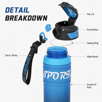 Bouteille d'eau sport Tritan personnalisée 600 ml 750 ml, dégradé de couleurs, anti-fuite, avec bouchon à clapet et sangle de transport pour la salle de sport, les voyages et les activités de plein air