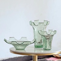 Vase en verre texturé vert, forme de pichet décoratif, porte-fleurs pour fleurs séchées, décoration de table à domicile