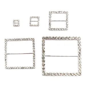 Hebilla de diamante de imitación para fundas de silla de boda, hebilla de diamantes de imitación chapados en plata, forma cuadrada, moda 2021