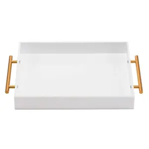 Antique White Metal Handle 12x16 Acrylic Serving Tray China Supplier Perspex Hotel Tray